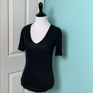 rag & bone Black V Neck Sheer Back Top